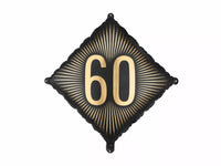 PartyDeco foil balloon celebrating 60th birthday with black and gold design, 18-inch age 60 foil balloon for special occasions