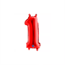 Red 14-inch Grabo foil balloon shaped as the number 1, shiny metallic finish, perfect for celebrations and parties.
