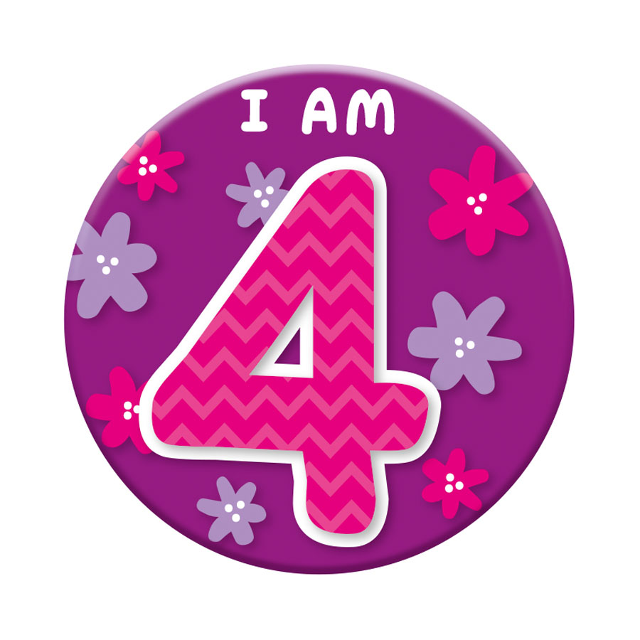 Six small Tiger Feet birthday age badges featuring the number 4, perfect for celebrating a child's fourth birthday.