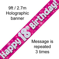 Oaktree Banner Age 18 Pink Holographic 9ft