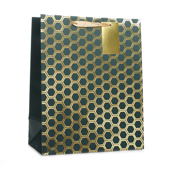 Tiger Feet 6 Pack Gift Bag Black & Gold Geo Large