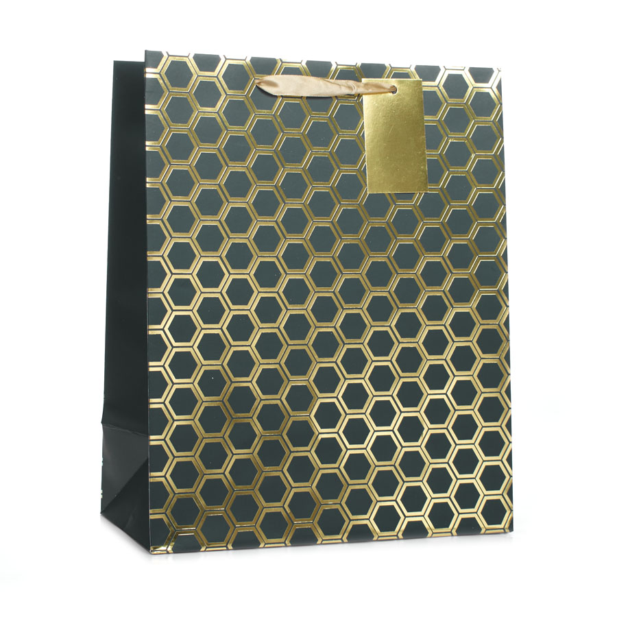 Tiger Feet 6 Pack Gift Bag Black & Gold Geo Large