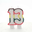 Multicoloured glitter APAC Party Candle Age 13, festive birthday candles with vibrant colors and sparkling decorative elements.