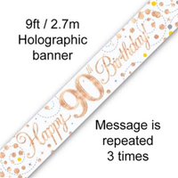 Oaktree Banner Sparkling Fizz Age 90 Rose Gold 9ft