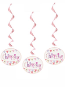Pink Christening Hanging Swirl Decorations 3pk