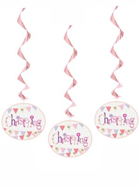 Pink Christening Hanging Swirl Decorations 3pk