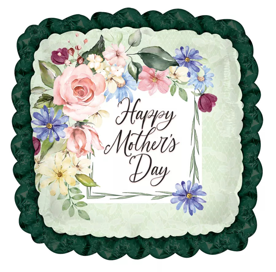 Tri foil balloon celebrating Mother's Day with ruffles design, 36-inch size, perfect for festive occasions and special messages.