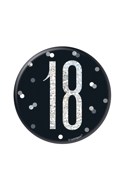 Black Glitz 18th Birthday 3" Badge