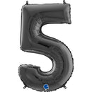 Black 26-inch Grabo foil number 5 balloon, shiny and metallic, perfect for celebrations and special occasions.