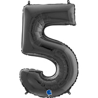 Black 26-inch Grabo foil number 5 balloon, shiny and metallic, perfect for celebrations and special occasions.