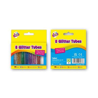 Eight glitter tubes of Tallon glitter glue featuring vibrant, sparkling colors for craft and decoration projects.