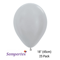 Sempertex Satin Silver 18" Latex Balloons 25pk
