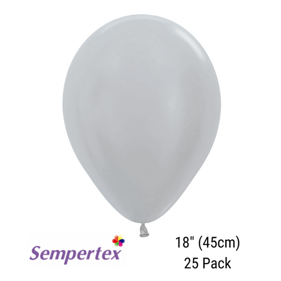 Sempertex Satin Silver 18" Latex Balloons 25pk