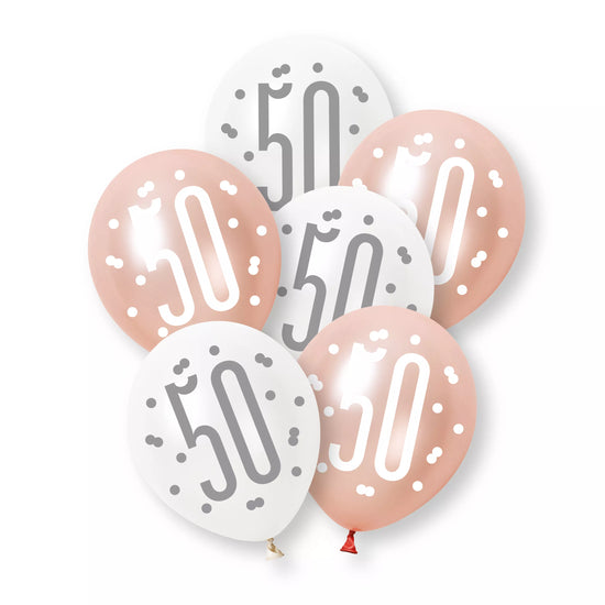 Unique Glitz Age 50 Rose Gold 12" Latex 6pk