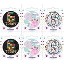 Set of six small APAC birthday badges featuring colorful designs for a 6th birthday celebration.