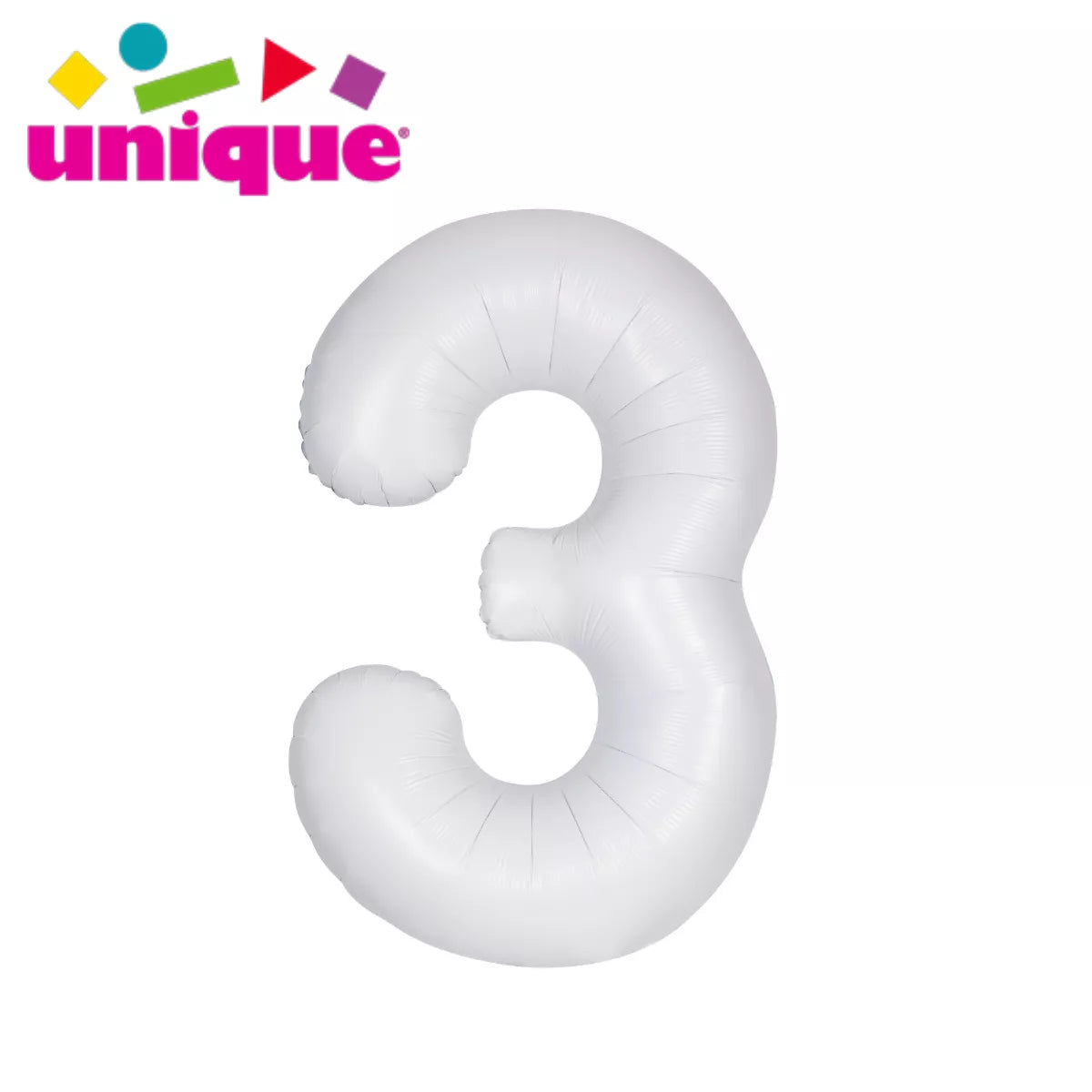 Unique Foil Balloon Matte White 34" Number 3