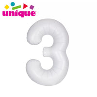 Unique Foil Balloon Matte White 34" Number 3