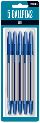 Essentials 5 Pack Ballpoint Pen Blue
