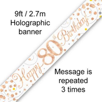 Oaktree Banner Sparkling Fizz Age 80 Rose Gold 9ft