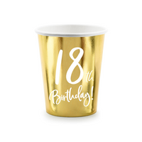 Metallic Gold 18th Birthday Paper Cups 220ml