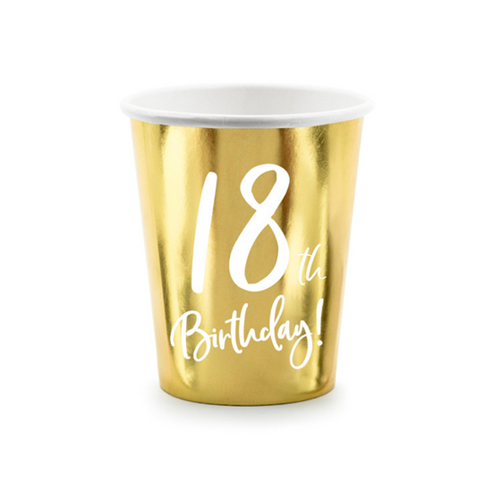 Metallic Gold 18th Birthday Paper Cups 220ml