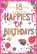 Simon Elvin C50 birthday cards featuring the number 18, set of six colorful greeting cards for celebrating ages.