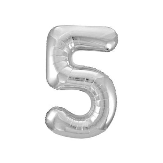 Unique Foil Balloon Silver 34" Number 5