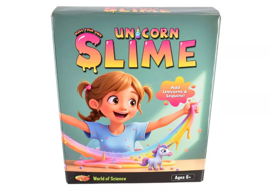 Kandy Toys Make Your Own Unicorn Slime craft kit with colorful slime ingredients and unicorn-themed accessories for kids.