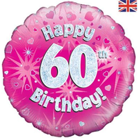 18" 60th Birthday Pink Holographic Foil Balloon