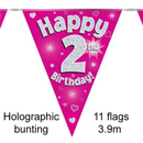 Bunting 11 Flags Pink Holographic Birthday Age 2