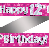 Oaktree Banner Age 12 Pink Holographic 9ft