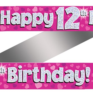 Oaktree Banner Age 12 Pink Holographic 9ft