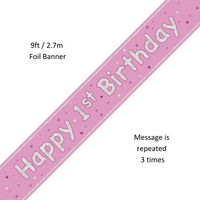 Unique Banner Pink Glitz Age 1 9ft