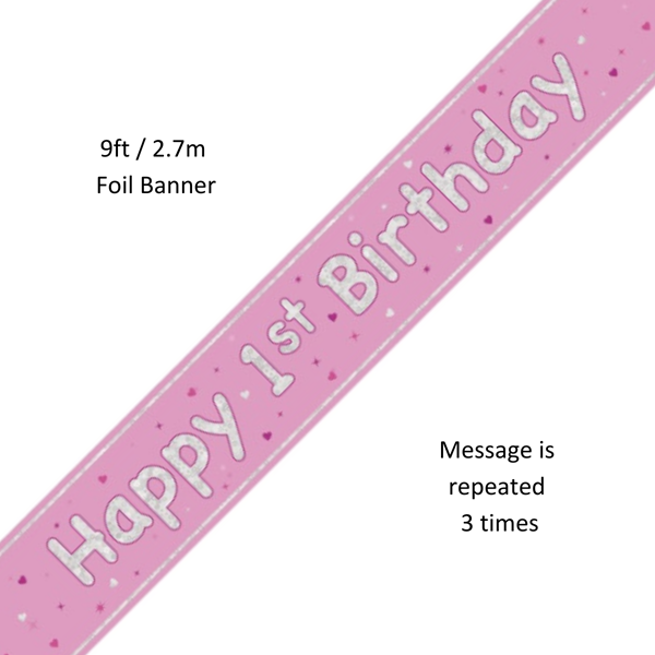 Unique Banner Pink Glitz Age 1 9ft