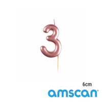 Amscan Rose Gold Number 3 Candle 6cm