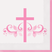 Unique 16 Pack Napkins Pink Holy Cross