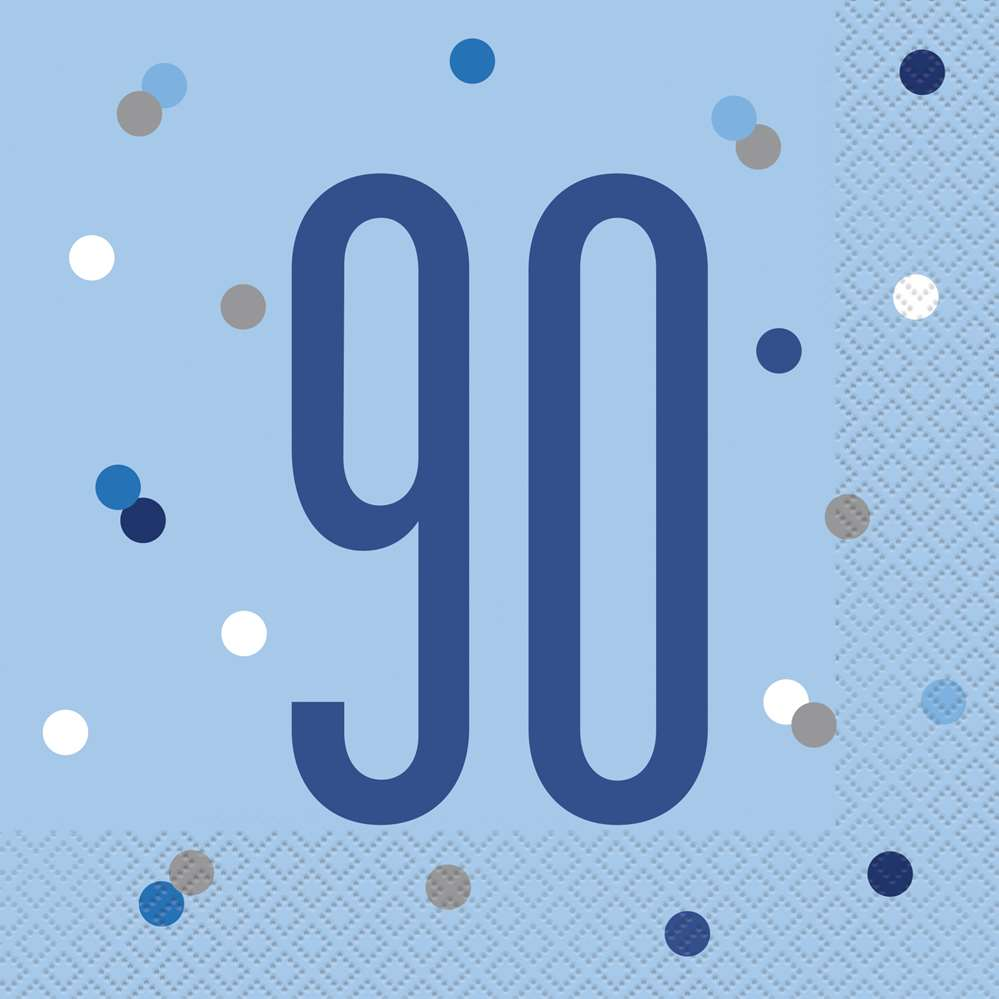 Blue Glitz 90th Birthday Lunch Napkins 16pk