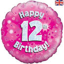 18" 12th Birthday Pink Holographic Foil Balloon