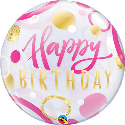 Bubble Balloon 22" Birthday Pink & Gold Dots