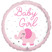 Anagram Baby Girl Elephant 18" Round Foil Balloon
