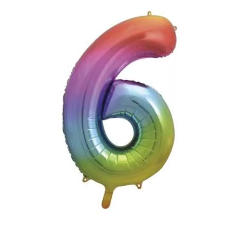 Unique Foil Balloon Rainbow 34" Number 6