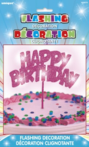 Happy Birthday Flashing Cake Decoration - Pink