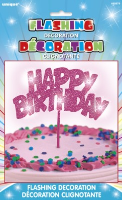 Happy Birthday Flashing Cake Decoration - Pink