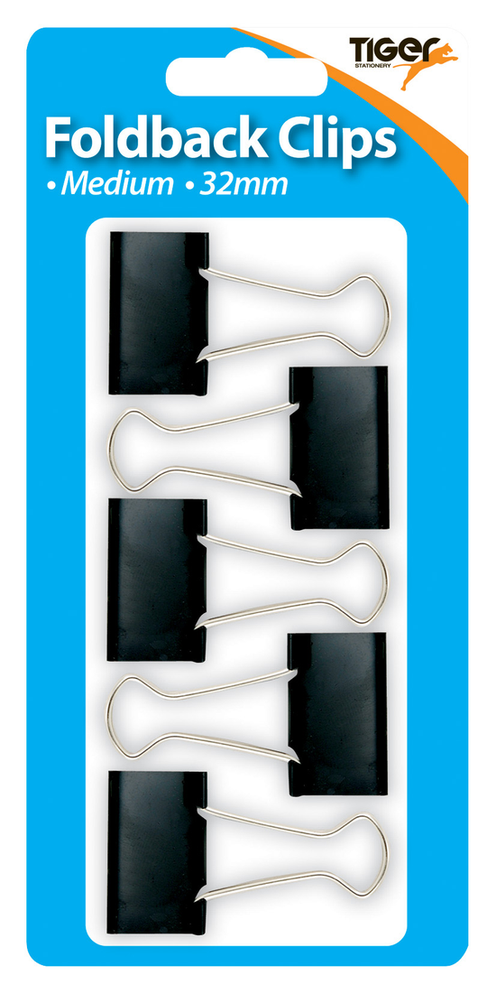 Tiger Stationery 5 Pack Foldback Clips