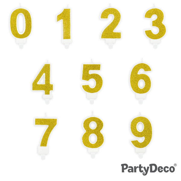 PartyDeco Party Candle Number 4 Glitter Gold 7cm