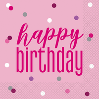 Pink Glitz Happy Birthday Napkins 16pk