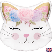 Cute Floral Holographic Kitten 22" Foil Balloon