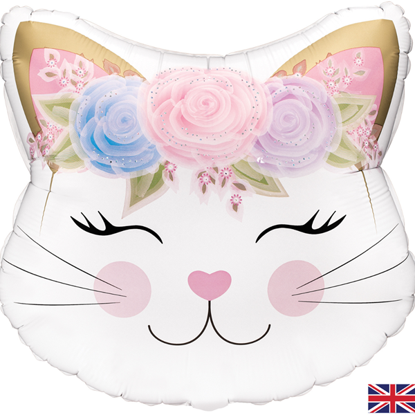 Cute Floral Holographic Kitten 22" Foil Balloon