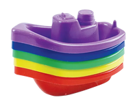 Colorful bath time boats toy set by Gem Imports, featuring five small plastic boats for kids' water play and bath fun.