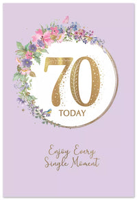 Six Simon Elvin C50 birthday cards featuring the number 70, colorful and festive designs for milestone celebrations.